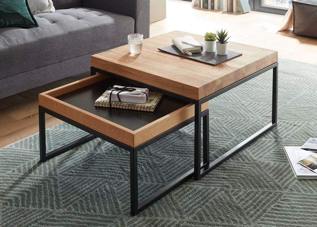Couchtisch Set Lubao | 2-teilig | Eiche massiv | 57/65 | Produktbild 