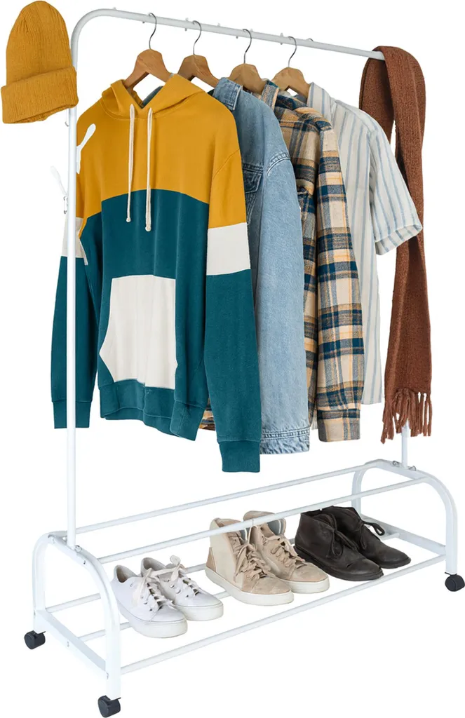 Stand Appendiabiti Relaxdays Design Minimal | 2 Ripiani e Ruote