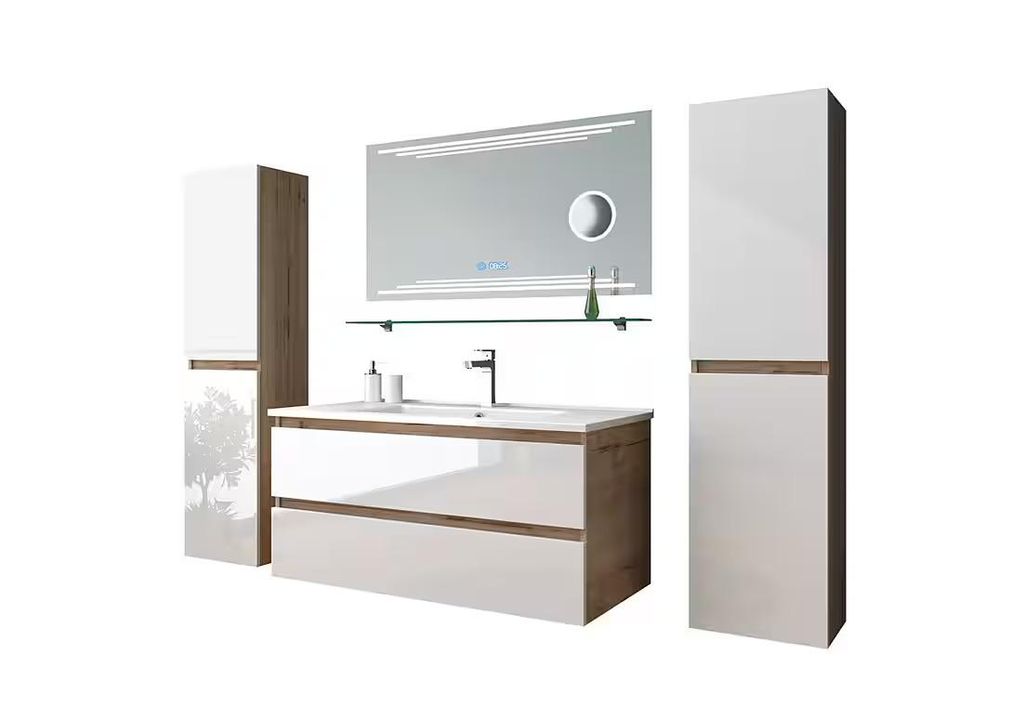 Badmöbel-Set Leonard badmöbel Set Eiche/Weiß Kosmetik Spiegel 90 cm