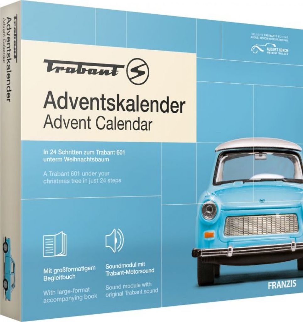 Franzis Trabant 601 Adventskalender 2020 Modellauto blau Maßstab 1:43