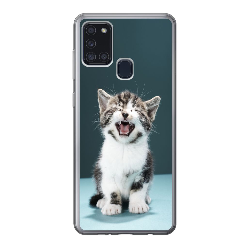 MuchoWow Handyhülle Schutzhülle Hülle für Samsung Galaxy A21s Katze - Kätzchen - Miau Silikon Softcase Handy Hülle - Hartschale