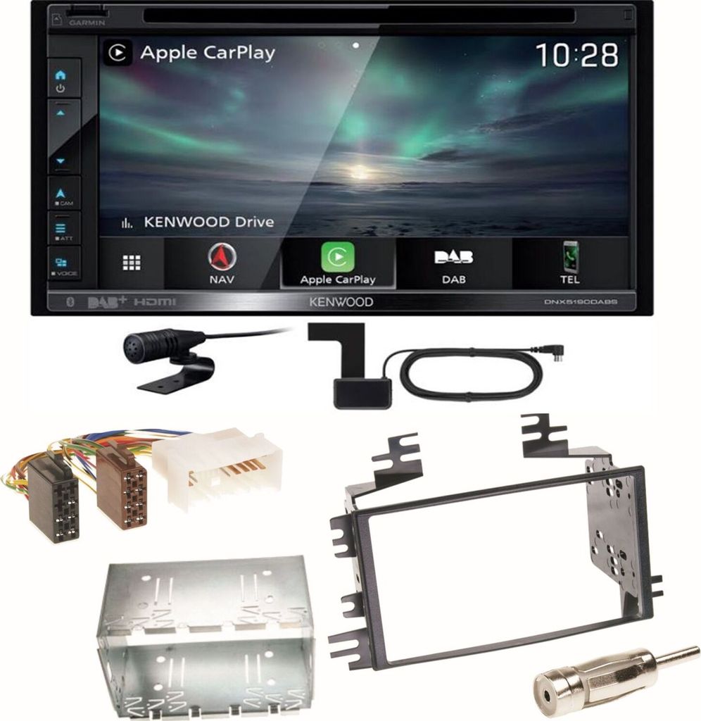 Kenwood DNX-5190DABS Navi Carplay Bluetooth Einbauset für Kia Sportage JE Rio JB