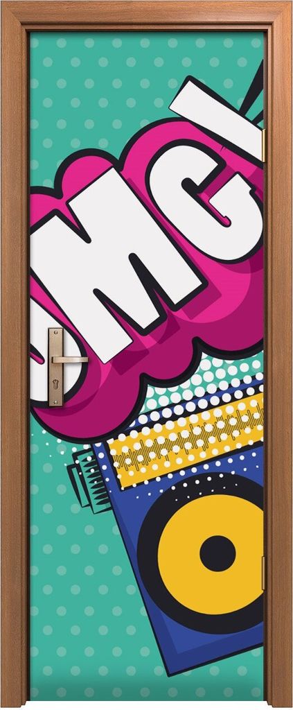 Türposter 70x200 cm Türaufkleber Türtapete Türfolie Klebefolie Pop Kunst pulsierende Retro Boombox