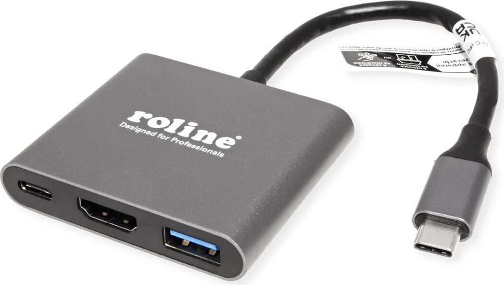 ROLINE Display Adapter USB Typ C - HDMI, USB 3.2 Gen 1 Typ A, Typ C PD