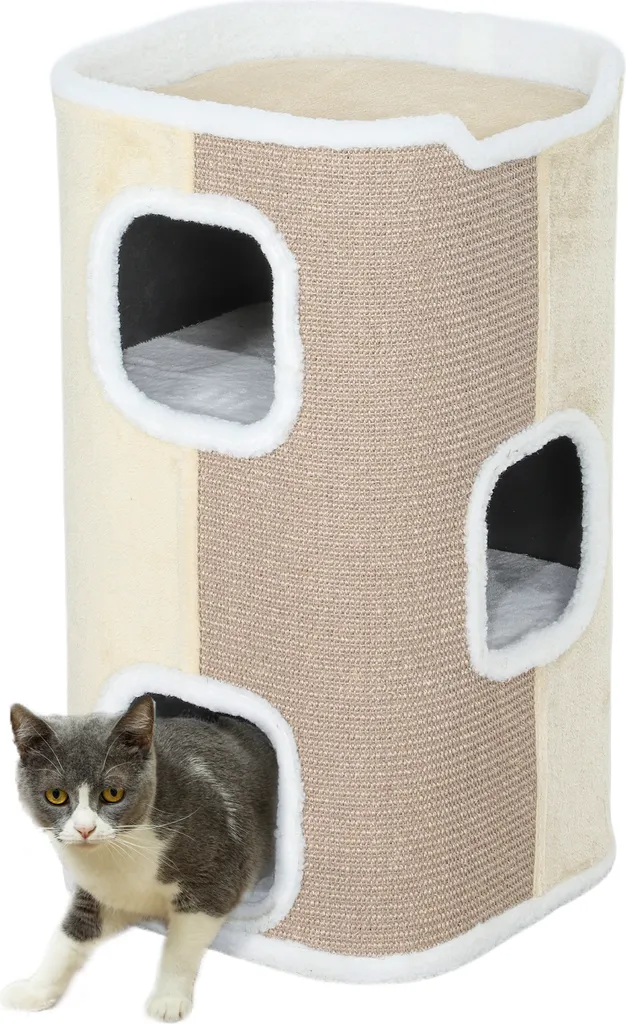 PawHut Tiragraffi Gatti 3 Livelli Beige - Albero Arrampicata 74cm