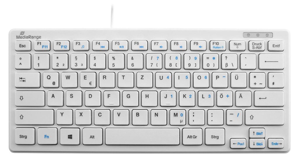 MediaRange MROS113, Mini, Kabelgebunden, USB, QWERTZ, Weiß Produktbild 