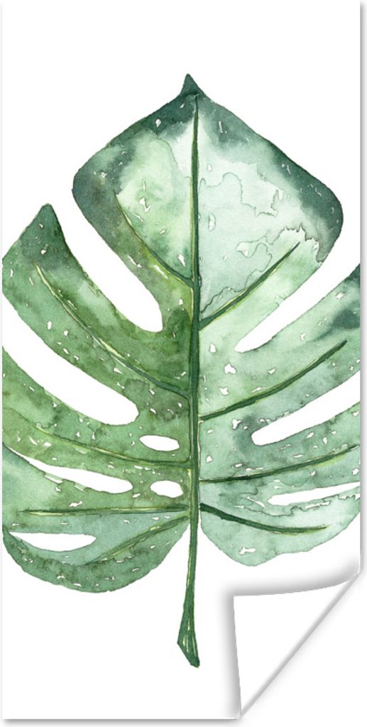 MuchoWow Poster Aquarell - Monstera - Blatt 20x40 cm - Plakat - Foto