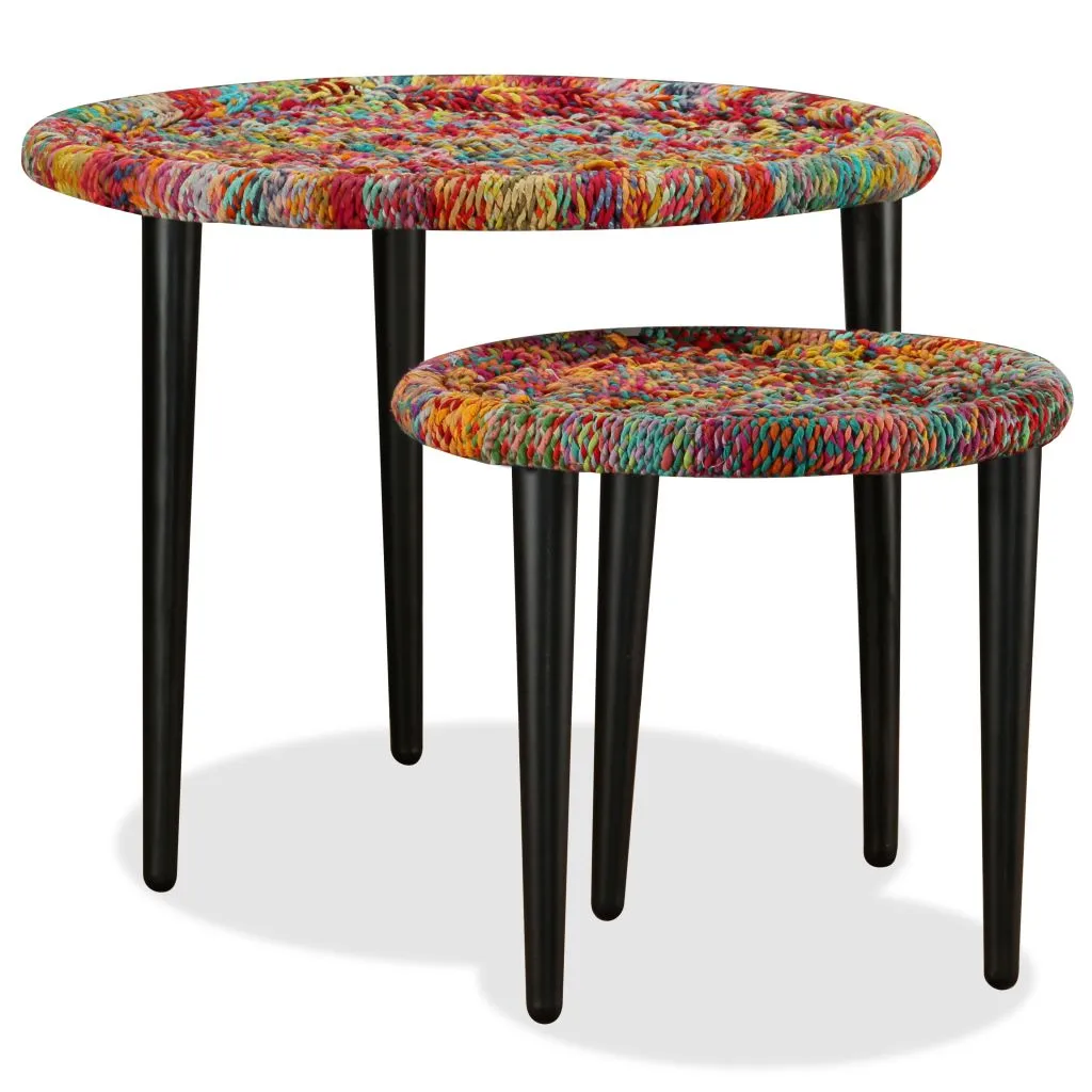 Tables basses gigognes en métal et Chindi multicolore lot de 2 vidaXL