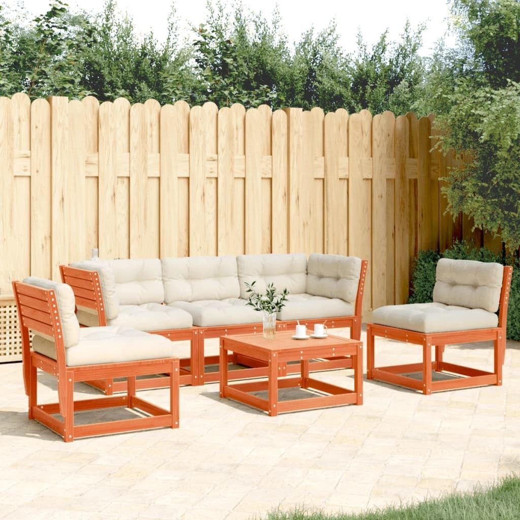 Maison Exclusive - 5-tlg. Garten-Sofagarnitur mit Kissen Wachsbraun Kiefernholz
