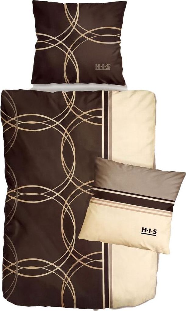 Satin Bettwäsche Baumwolle Kreise Braun Beige 155x220 80x80cm: 2tlg.