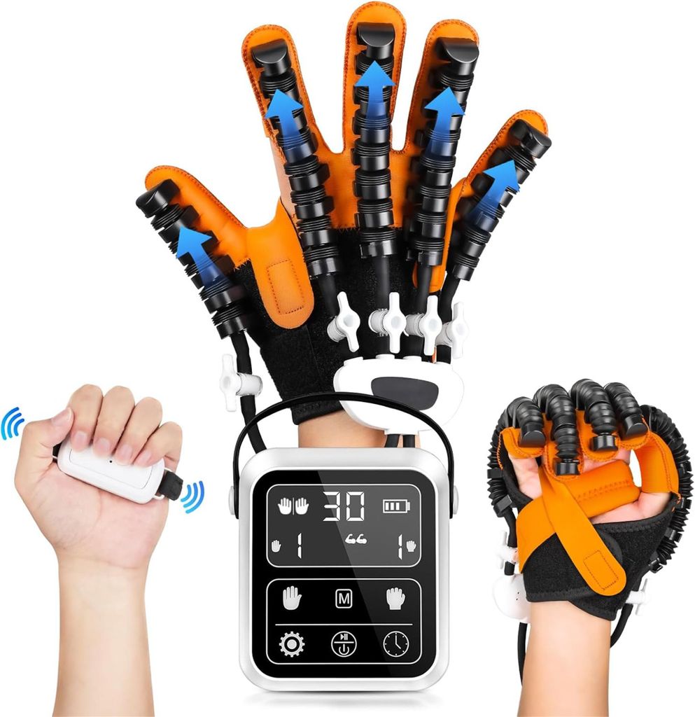 Hand Rehabilitation Roboter Handschuhe, 4 Modi & 9 Stärke Ebenen Roboter Handschuh für Hemiplegie Hand Therapie, rechte Hand XL