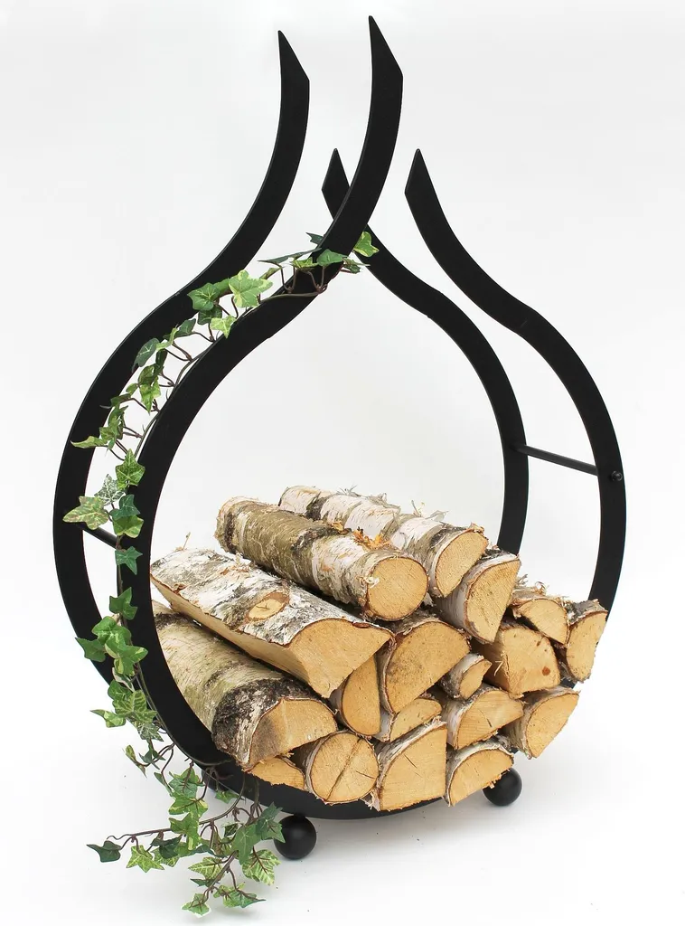 Étagère à bois Flamme 78 cm - Support de bois de cheminée en acier noir