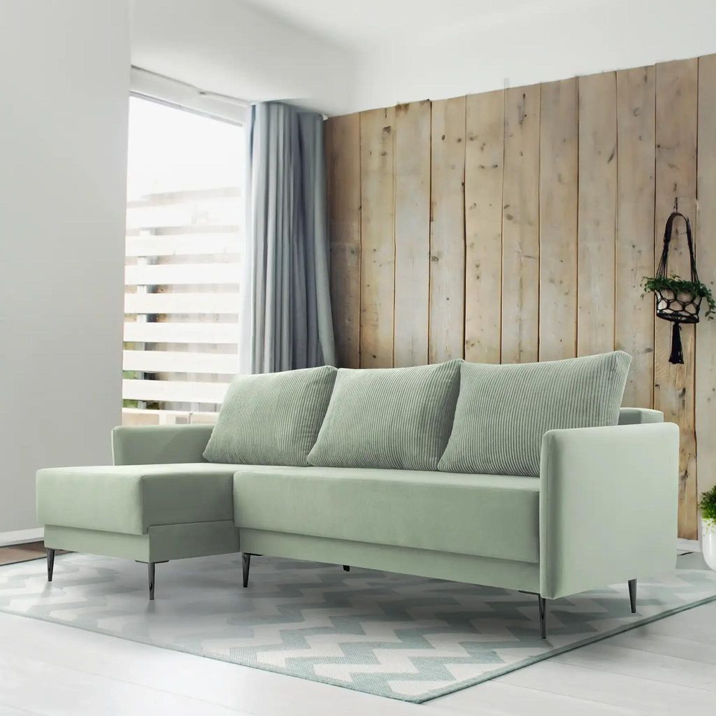 Ecksofa PEDRO, Wohnzimmer, Schlafsofa Sofa 3-Sitzer Sofa freistehendes Polstersofa Bettkasten 230 cm linke Ottomane Khaki Kronos 47, Poso 47)