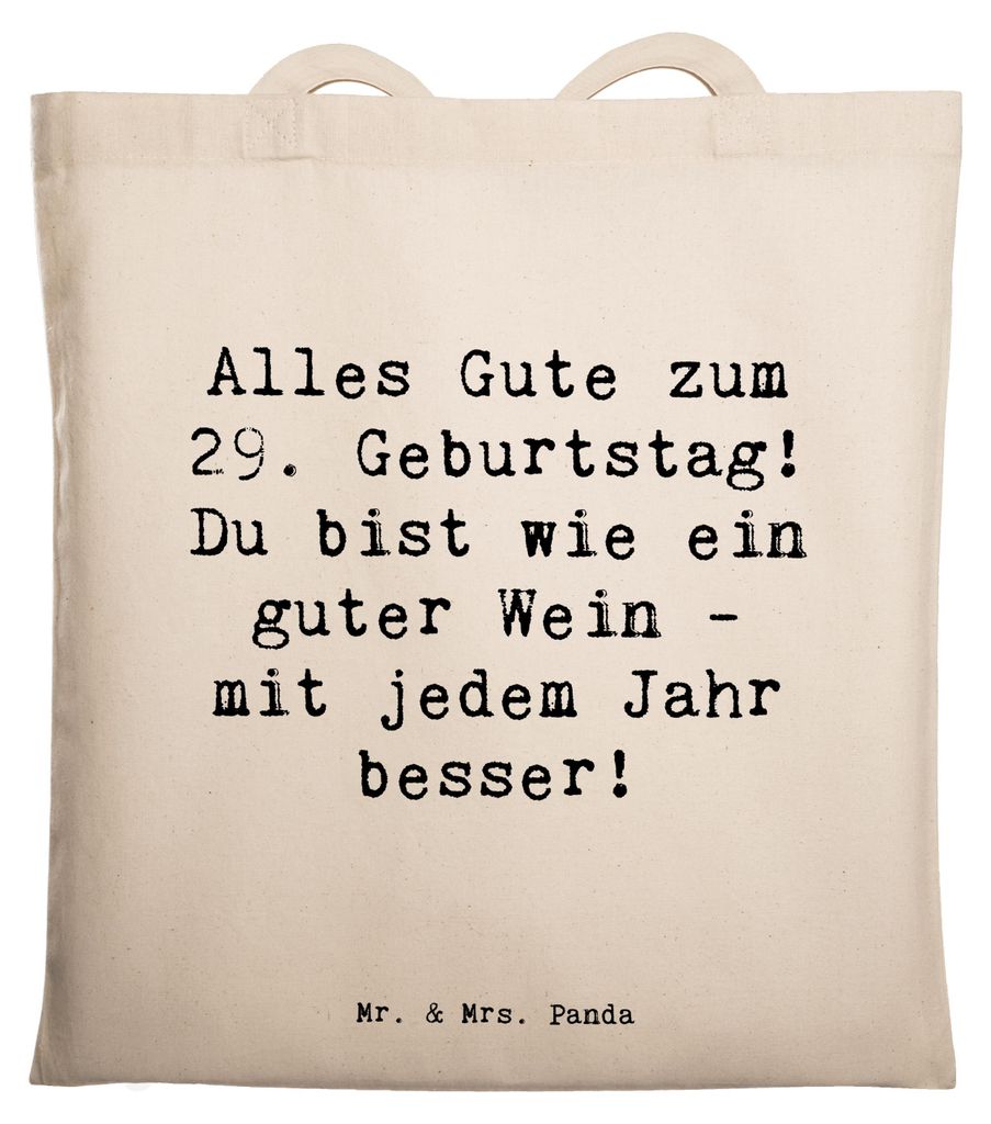 Mr. & Mrs. Panda Stoffbeutel Spruch 29. Geburtstag Glückwünsche - Transparent - Geschenk, mit jedem Jahr besser, Tote Bag, Einkaufstasche, Alter,...