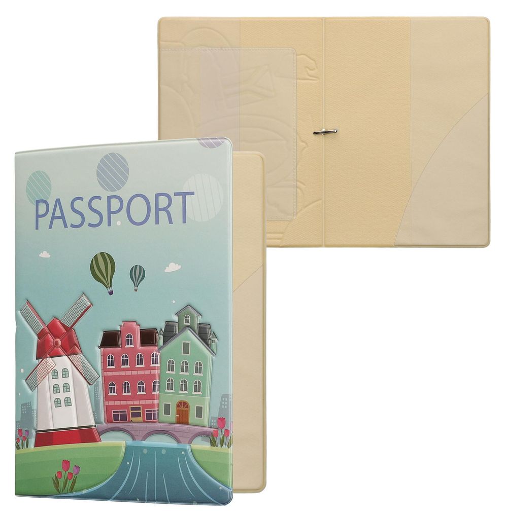 kwmobile Reisepass Kunststoff Schutzhülle - Ausweis Hülle Impfpass Schutz - Cover Reisepasshülle Ausweishülle - Windmühlen Design