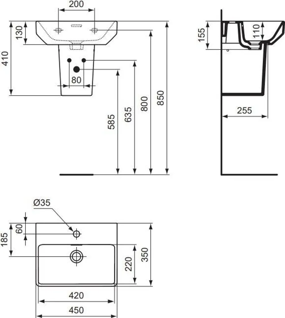 Lavabo céramique 45 cm VIGOUR avec traitement spécial PflegetectPLUS - 6