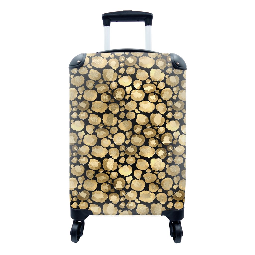 MuchoWow Koffer Handgepäck Trolley Rollkoffer Kleine Reisekoffer mit 4 Rollen - Muster - Pantherdruck - Gold - Cabin Size < 55x40x23 cm & 55x40x...