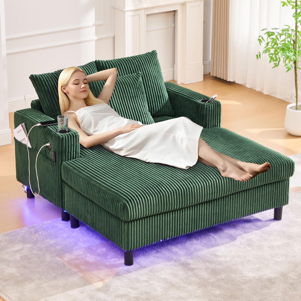 Abrihome chaise longue in velluto con cuscini e schienale, Immagine del prodotto 