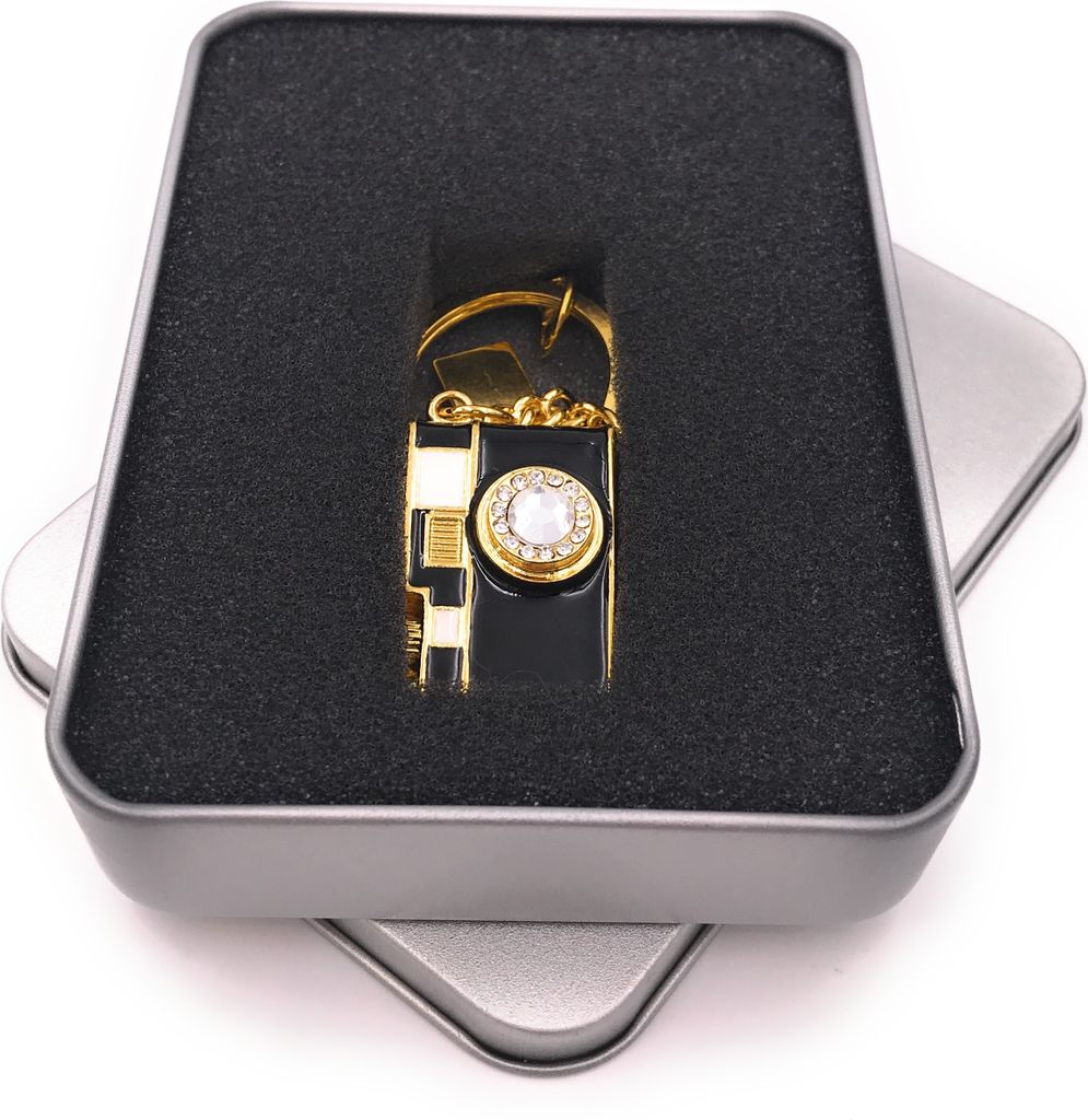 Onwomania Kamera Cam Gold Schwarz USB Stick in Alu Geschenkbox 64 GB USB 2.0