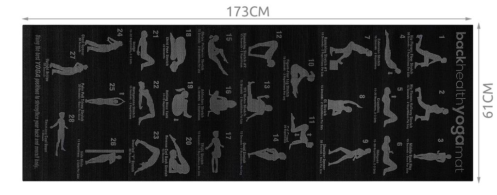 Yoga-Fitnessmatte mit Trainingsplan rutschfest Schwarz 173x61cm 8693 