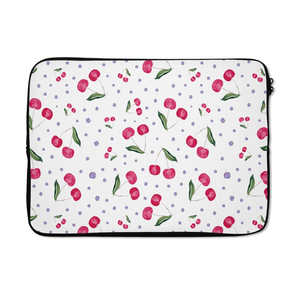 MuchoWow Laptop Hülle 13 Zoll Kirschen - Obst - Weiß Laptoptasche - Laptophülle - Sleeve - Rundumschutz