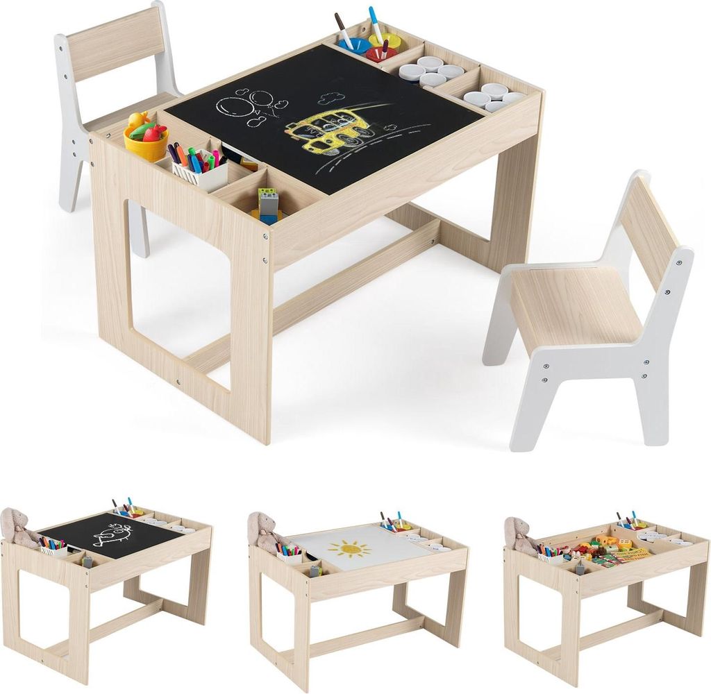Set tavolo per bambini con 2 sedie, piano bifacciale Immagine del prodotto 