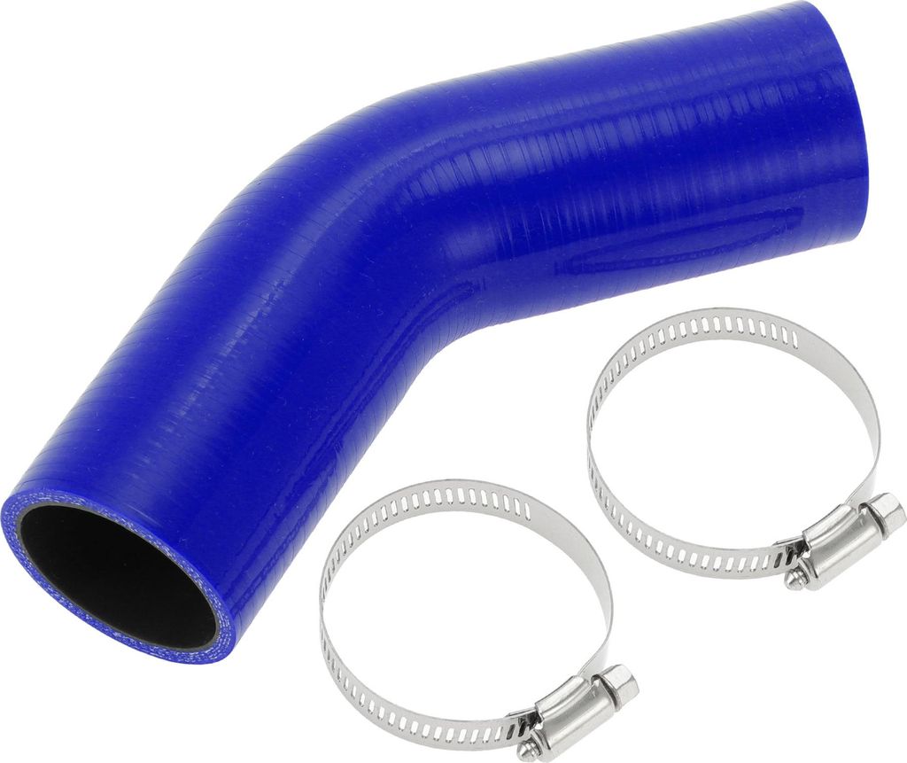 1 Satz 45mm/1,77" ID 102mm/4,02" Länge 45 Grad Blau Schwarz Auto Silikonschlauch mit Schellen Kühlmittelschlauch Universal