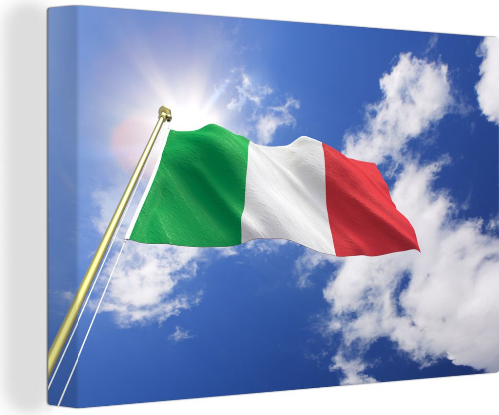 OneMillionCanvasses - Leinwandbilder - 140x90 cm, Die Flagge Italiens weht am Himmel, Wandbilder Kunstdruck Wanddekoration - Foto auf Leinwand - ...