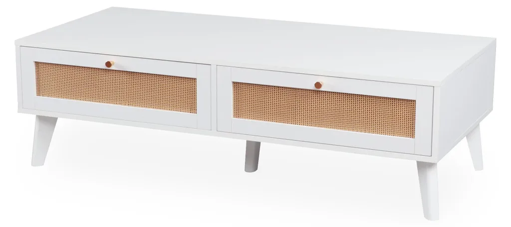 Table basse rectangulaire blanche Dalgora 120cm avec tiroirs de rangement - 8