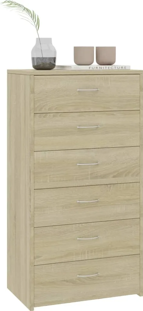 Commode de rangement 6 tiroirs chêne Sonoma 50x34x96 cm pour petit espace