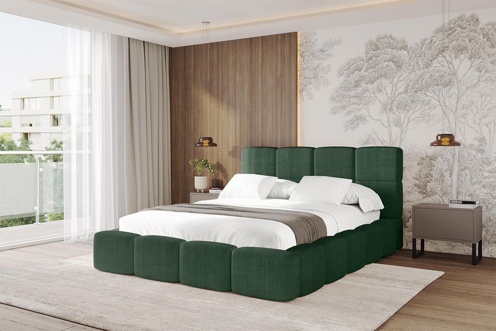 ALTDECOR Polsterbett mit Bettkasten - NATA 120x200 Grün, Bett mit Kopfteil, Boxbett ohne Matratze, Doppelbett mit Stauraum