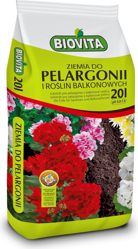 BIOVITA Pelargonienerde, Blumenerde für Pelargonien 20L - ideale Topferde für kräftiges Wachstum und reiche Blüte