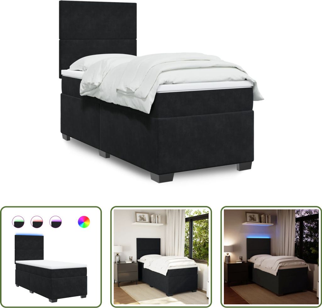 The Living Store Boxspringbett mit Matratze Schwarz 100x200 cm Samt
