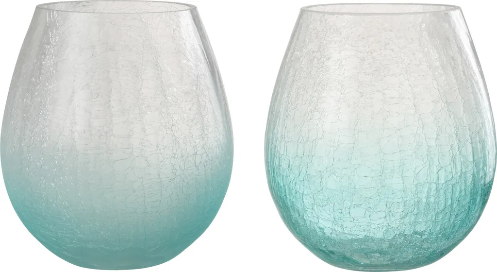 Petit Photophore Ovale Verre Craquelé Bleu J-Line - Éclairage d'Ambiance