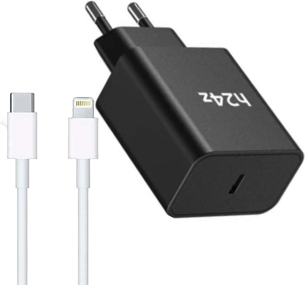 USB C Schnellladegerät mit Kabel Universal Netzteil Ladegerät 45Watt – Schwarz / Lightning 1 Meter