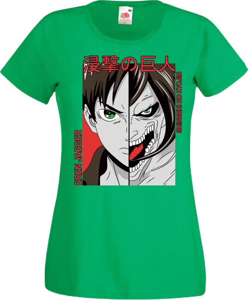 Damen T-Shirt Manga Anime Attack Anime On Titan Eren Jaeger 01 Jaeger, Lady L / Grün