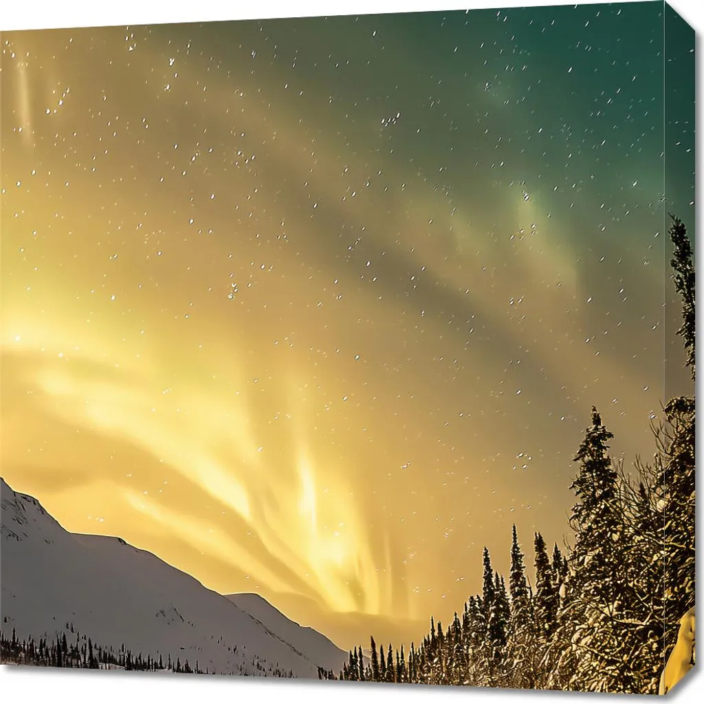Arredamento Moderno: Quadro 60x60 Aurora Boreale Invernale su Tela