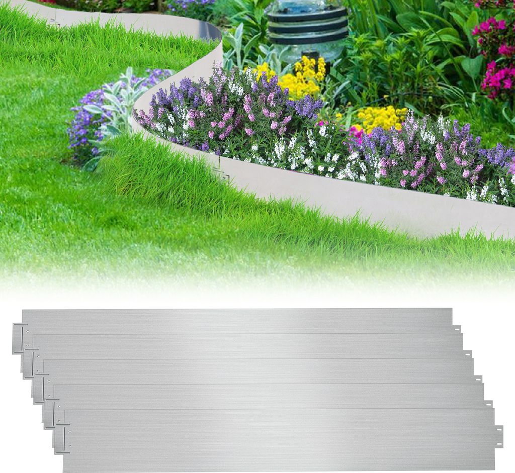 Izrielar Rasenkante Metall 100 x 18 cm 40m Beeteinfassung Mähkante Verzinkt Wegbegrenzung Beetumrandung Palisade Silber