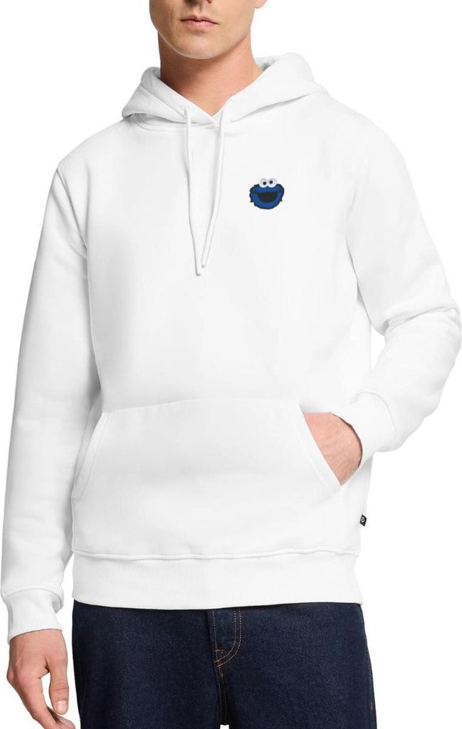 Spreadshirt Sesamstraße Stick Krümelmonster Herren Premium Hoodie, M, Weiß