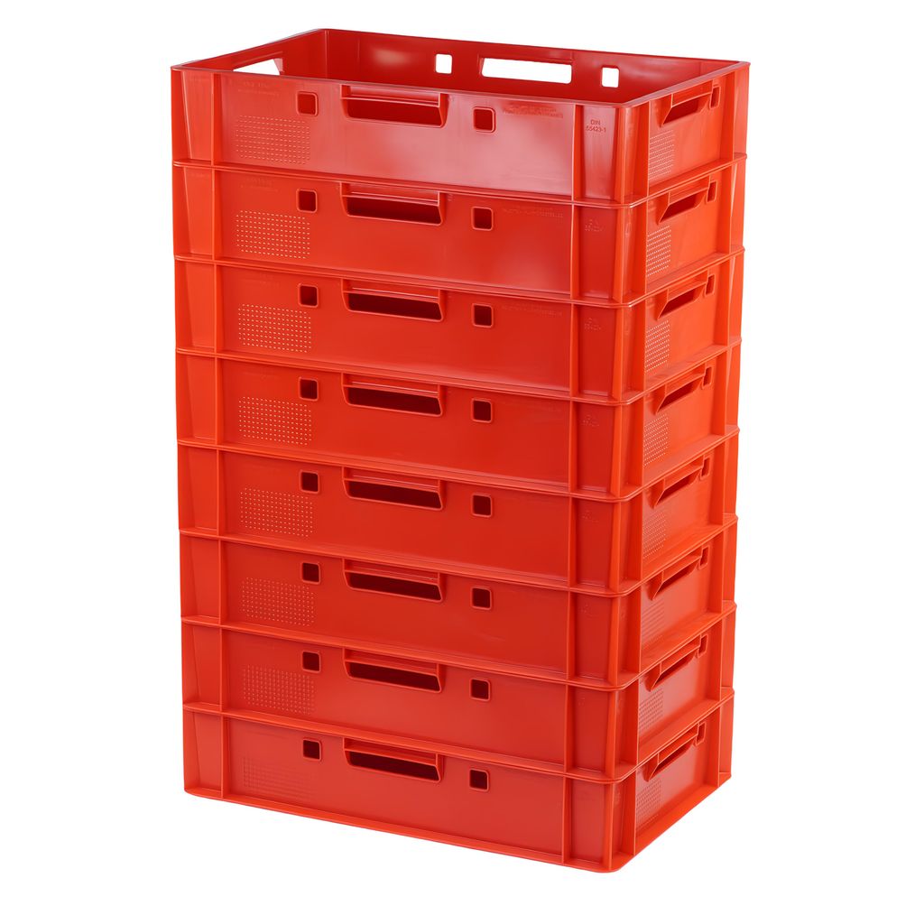 8 Stück E1 Kisten 600 x 400 x 125 mm Fleischkasten Lagerkiste Metzgerkiste in rot