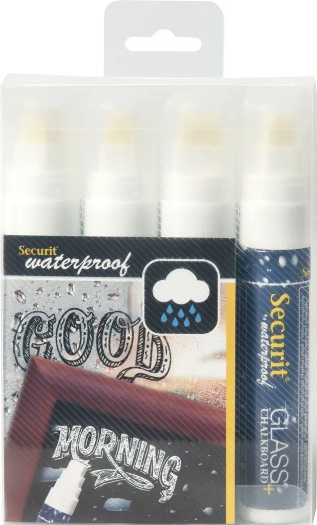 Feutre Craie Liquide Blanc Large Waterproof pour Ardoise et Vitre x4