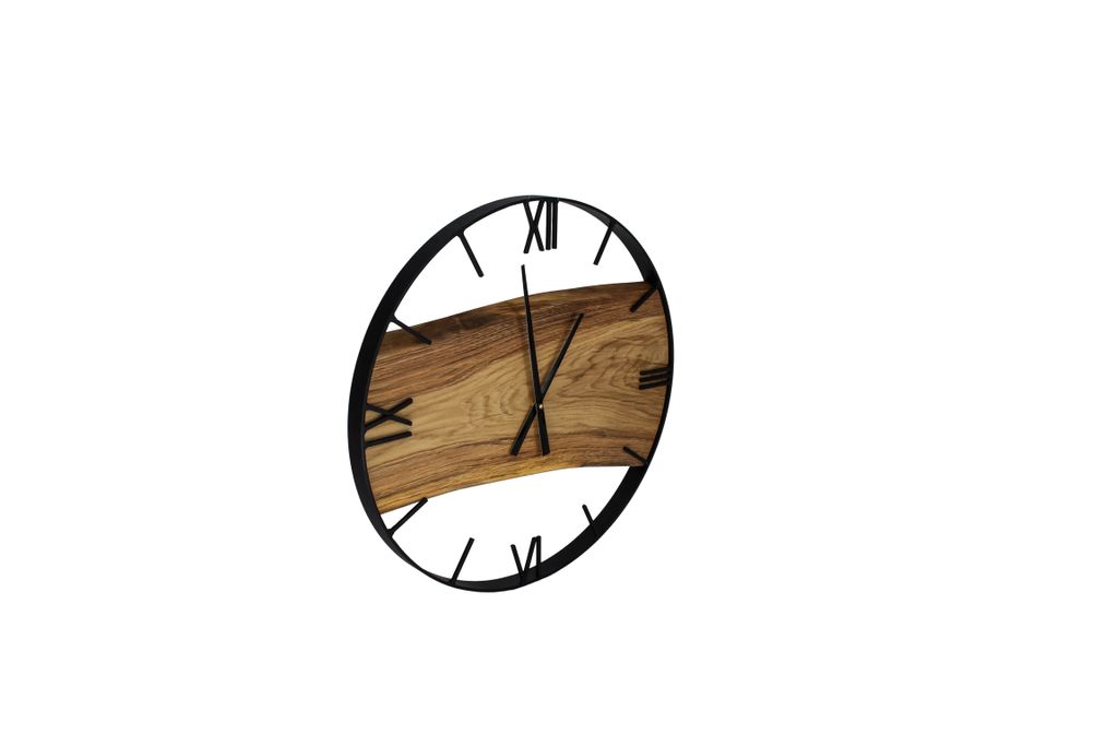 Wanduhr Holz Metall, Wanduhr Industrial Design, Produktbild 