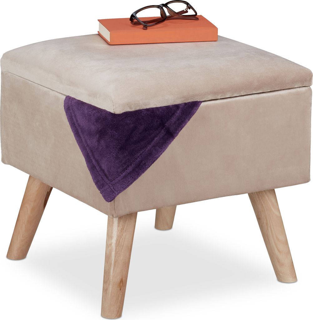 Pouf en velours Relaxdays avec espace de rangement, Image du produit 