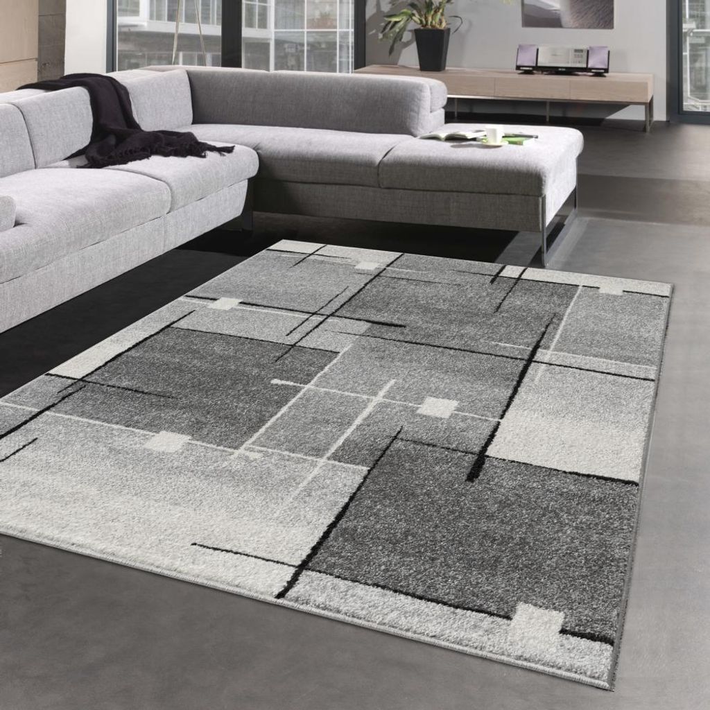 Tappeto di design con motivo quadrato astratto in grigio Immagine del prodotto 