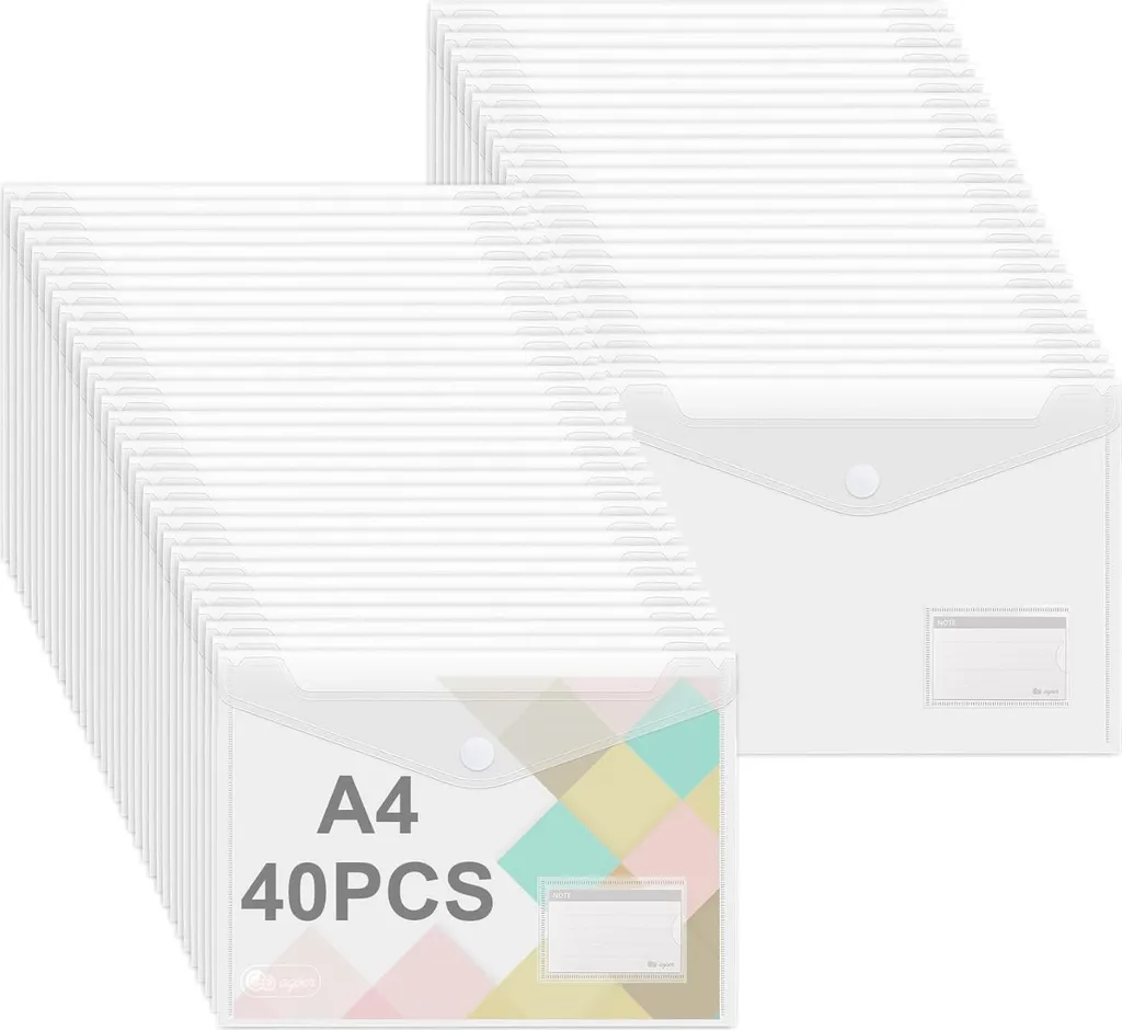 Agoer 40 Porte-documents A4 Transparents avec Fermeture Velcro Fiable