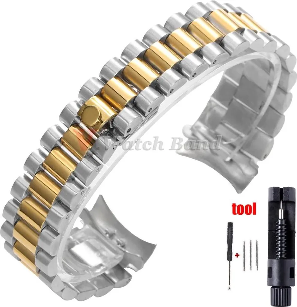 Cinturino per orologio, materiale acciaio inossidabile, chiusura a fibbia, argento-oro, 20 mm - Senza logo
