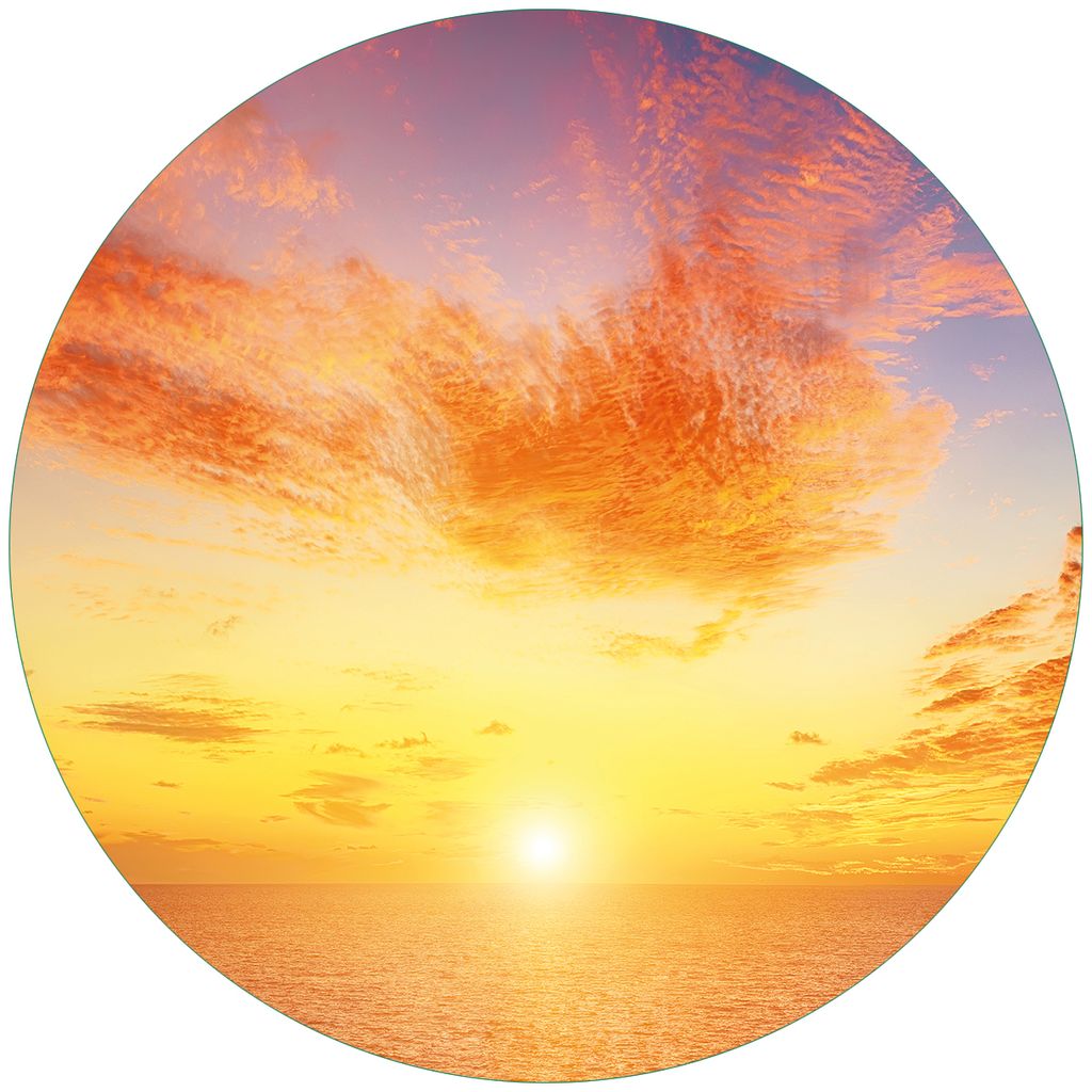 Wallario Premium Glasbild, freischwebende Optik, kräftige Farben, rund 50cm Durchmesser, Motiv Sonnenuntergang über dem Meer - rote Wolken und bl...