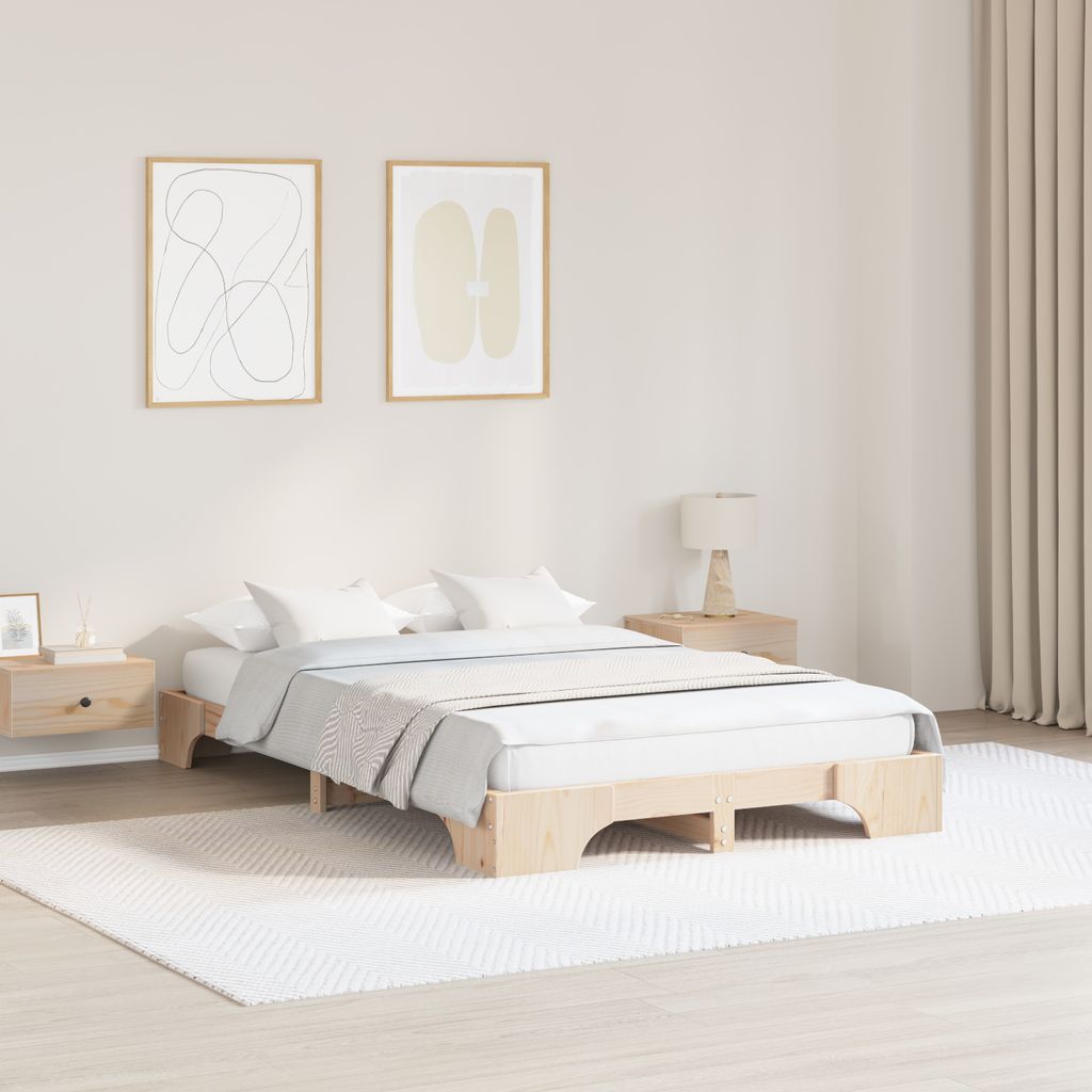 Bettgestell Natürlich Massivholz Kiefer 135 x 190 cm Bettgestell, Klassische Betten DesignMöbel Neu