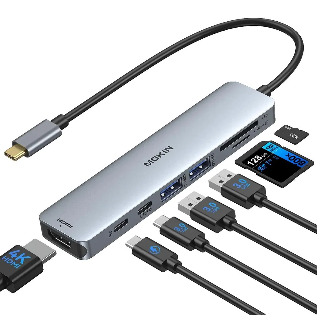 Adaptateur Multiport USB-C Hub 7 en 1 avec Sortie HDMI 4K60Hz Aluminium