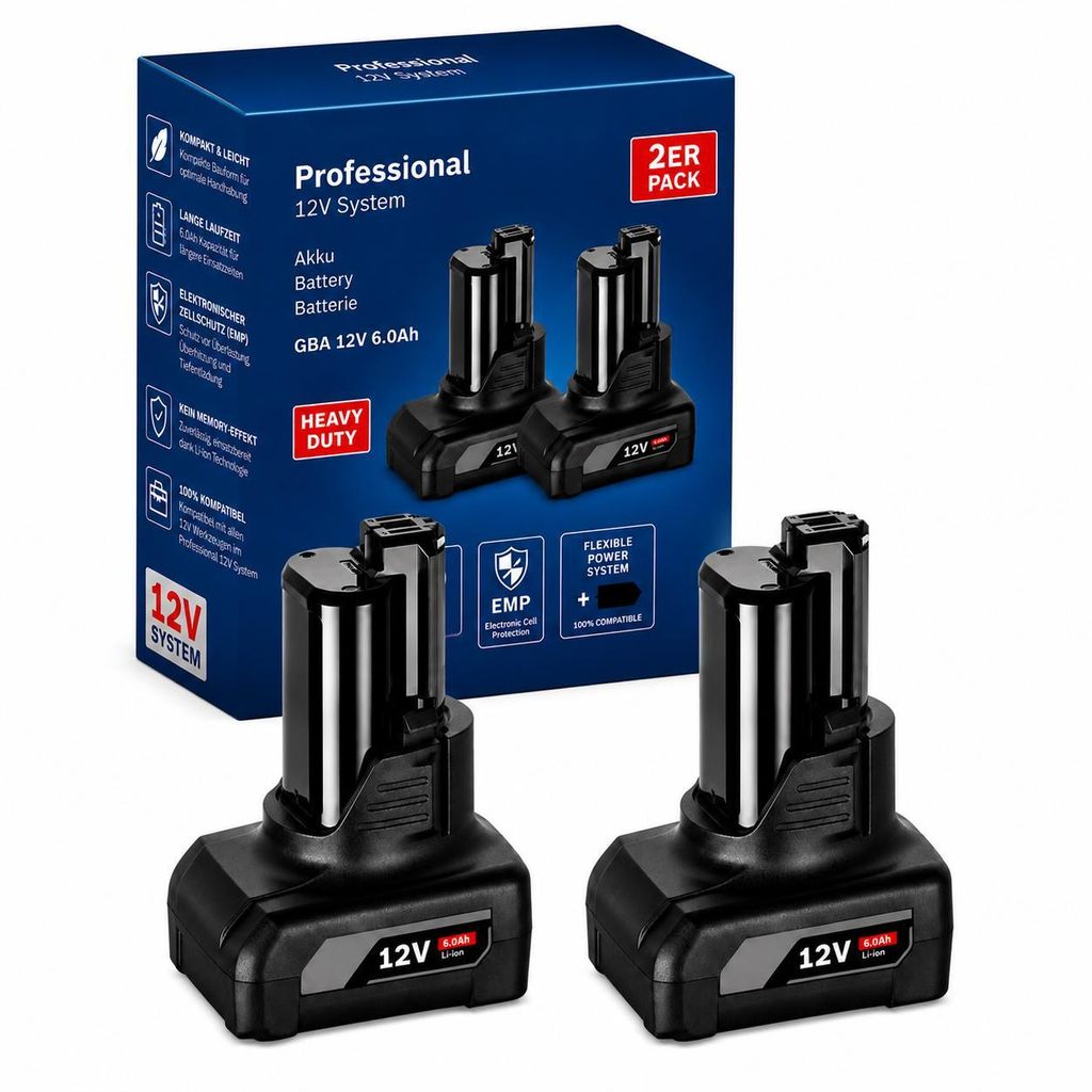 2x Ersatzakku 12V 6,0Ah Li-Ion kompatibel mit Bosch Produktbild 